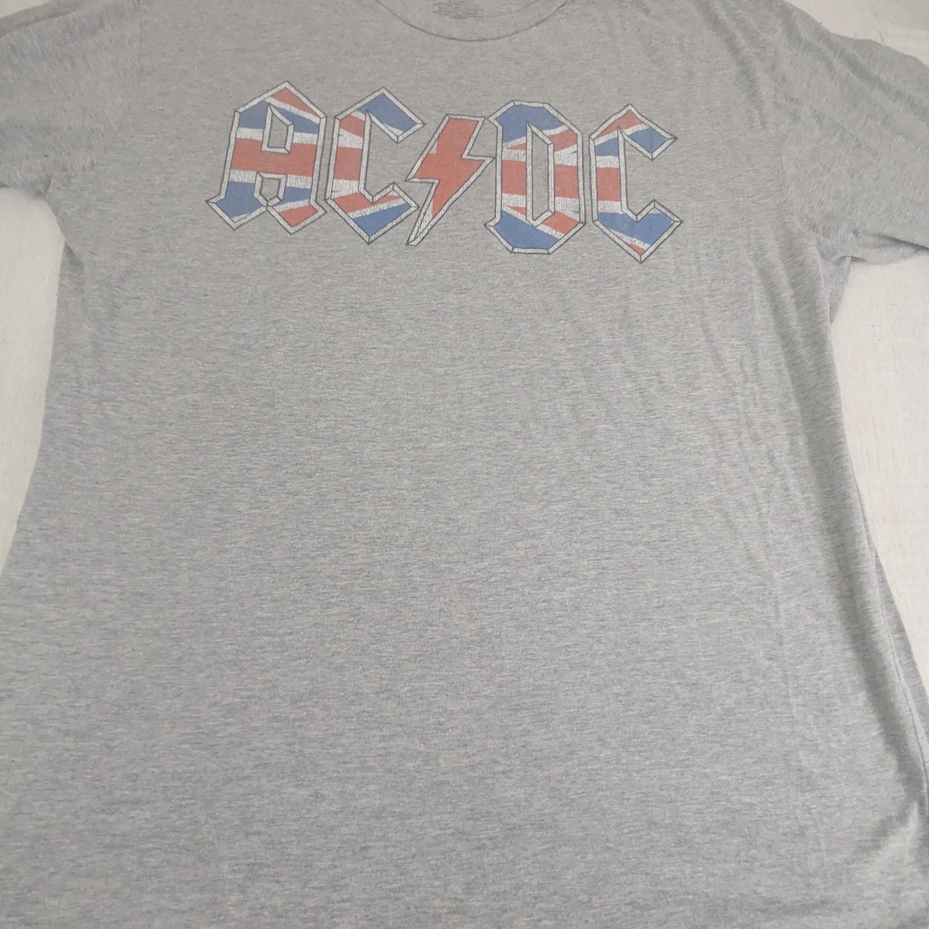 Ac/Dc Grey Band Tee Featuring Australian Flag Colors Logo 2xlt